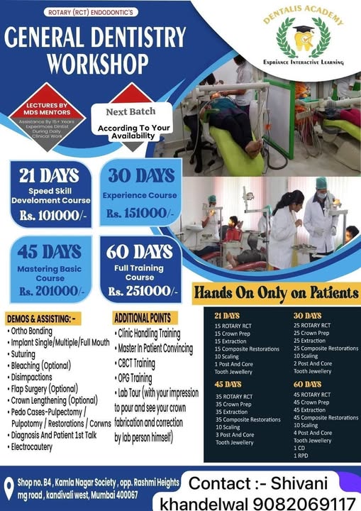 General Dentistry Hands-on Course — Dentalis Academy (4 tiers, 21–60 days)
